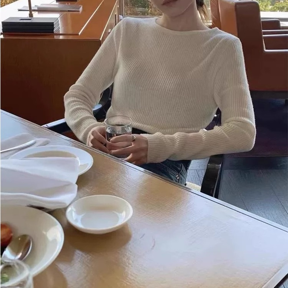 LEROBE White Ribbed Wool Sweater